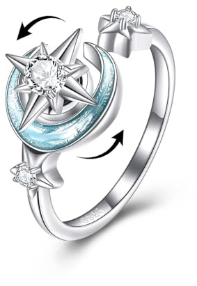 VONALA Fidget Angst Ringe für Frauen Silber 925 Mond Stern Einstellbare Ringe für Angst Spinner Ring Stress Relief Ringe