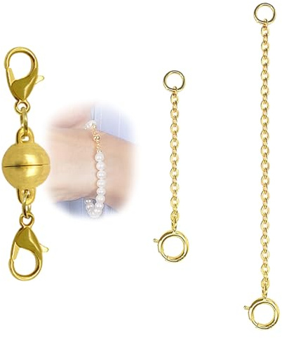 Snowtain Kettenverlängerung Gold Magnetverschluss, 1 Set Doppel Magnet Schmuckverschluss, Verlängerungsketten für Halskette Armband Schmuckherstellung