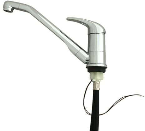 Marvix Roma Wasserhahn mit langem Auslauf, 12 V, Mikroschalter, für Wohnmobile und Boote, Chrom, Keramik, Silber