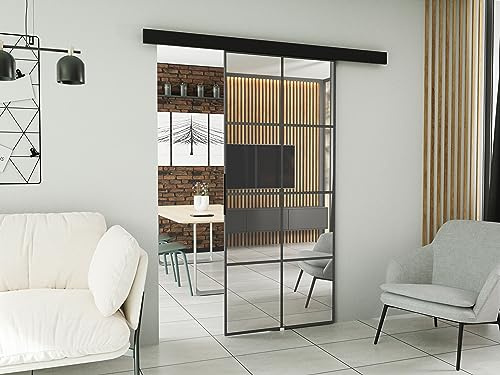 KIER FURNITURE Schiebetür Komplettset - SOFI - Tür mit Laufschiene - Schiebetürsystem - Raumspartür - Innentüren - Schiebetür - Graphit 76 x 205 x 1,6 cm