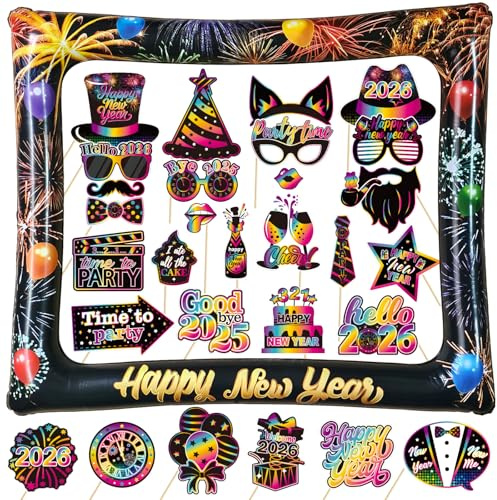 2026 Silvester Foto Requisiten aufblasbarer Fotorahmen Bunte Neujahr Deko Fotorequisiten Frohes neues Jahr Party-Zubehör