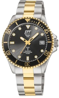 ETT Eco Tech Time Funk Solar Herren Uhr Analog mit Edelstahl massiv Armband EGS-11606-25M