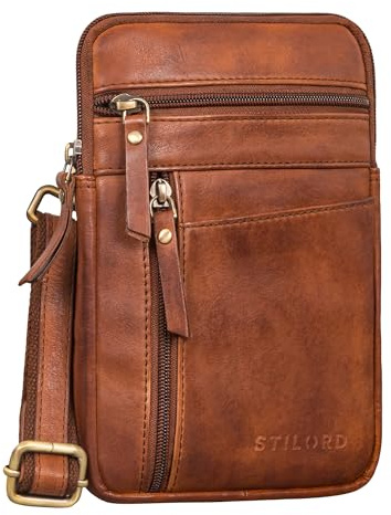 STILORD Brooks Leder Brustbeutel Gürteltasche Handytasche zum Umhängen Kleine Brusttasche für Handy Pass Reisebörse Crossbody Bag Vintage für Damen und Herren Farbe:Brandy - Cognac