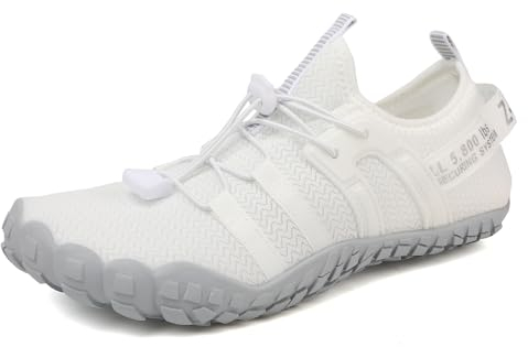 ziitop Wasserschuhe für Damen und Herren Barfußschuhe Unisex Badeschuhe Schnell Trocknend Strandschuhe Leicht Fitnessschuhe Weich Surfschuhe Poolschuhe für Tauchen,Surfen,Wandern,Yoga(Weiß Grau,39EU)