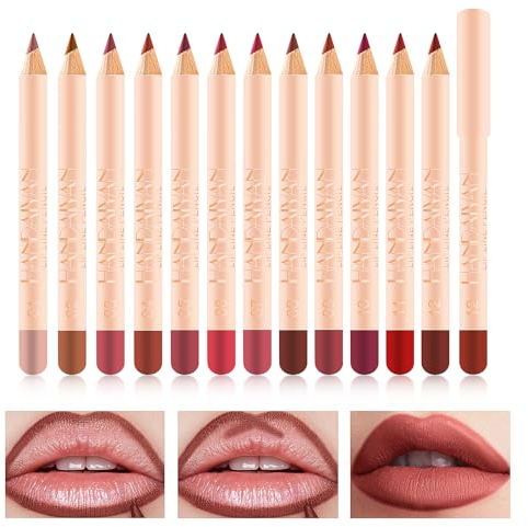Likesing 12 Stück Lipliner Set Lippenstift Nude Pink Matte Lipstick Permanent Lip Liner Lip Balm Lipgloss Roter Lippenstift 24 Stunden Long Lasting Lips Make up Kits Geburtstage Geschenk Madame