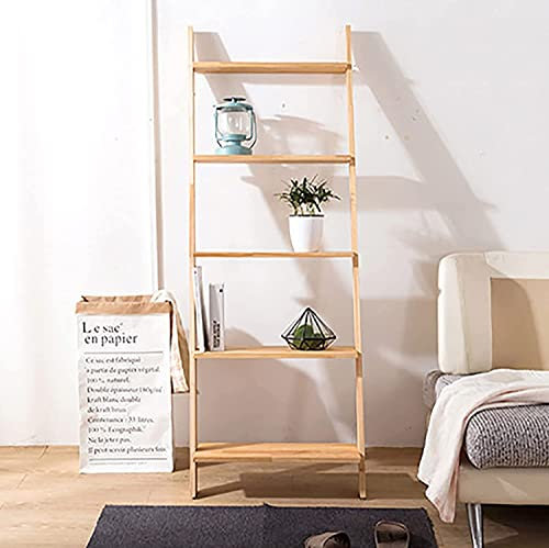 BUniq Bücherregal,5-stöckiges Holzleiter-Bücherregal, praktisches Wand-Bücherregal, modernes Lagerregal, Mehrzweck-Pflanzen-Blumenständer für Wohnzimmer, Badezimmer, Büro, 5 Ebenen, 56 x 160 cm