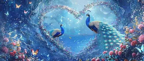 5D DIY Diamond Painting, Pfau Diamond Painting XXL Erwachsene Groß 100x233cm, Diamond Art Liebe Diamant Painting Bilder Kinder Anfänger, DIY Dimondpaintin Crystal Arts, Geschenke für Frauen, Wand Deko