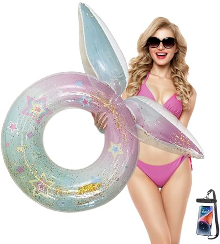 Inflatable Mermaid Swimming Ring with Glitter Sequins Pool Float Rubber Ring Swim Tube for Adults Kids Water Sports Beach Party Girls Toys Decoration