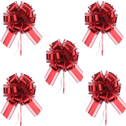 Dinghaole 5 Stück Große Schleife Große Geschenkschleife große Schleifen für Weihnachten, Große Pull Bow für Auto Dekor Hochzeit New Houses Party Feier Geschenkeschleife Tüten-Rot