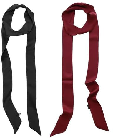 EORPAVU gürtel damen,Damengürtel, Damenkleidgürtel, Seidenschal-Stirnband, langes Haarband, geknotete Haaraccessoires (2 Stück, Schwarz + rosso)