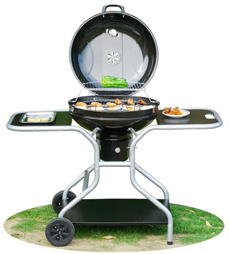 Gr8 Garden Deluxe BBQ Grill Portable Trolley Charcoal Kettle Bowl Barbecue Smoker with Double side tables