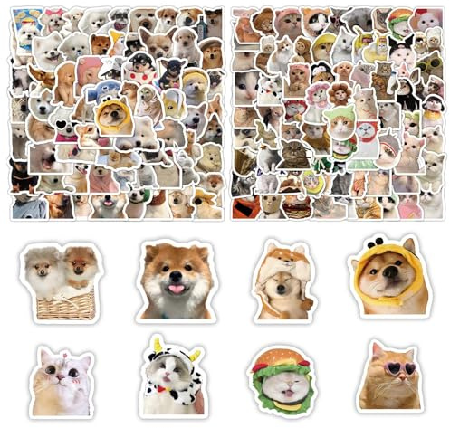 TICKLELY 200 Stück Lustige Meme Sticker Set - Katzen & Hunde Aufkleber für Auto, Laptop, Skateboard, Motorrad - Coole & Wasserdicht für Erwachsene für DIY-Dekoration und Geschenk
