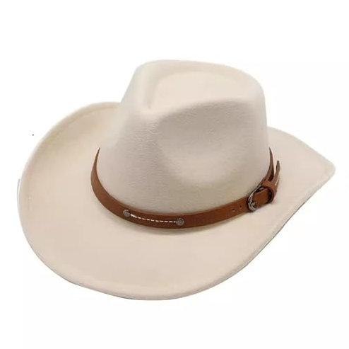 VKEID Cowboyhut Western Cowboyhut Reittanz Performance Jazzhut Gürtelzubehör Filzhut(Beige)