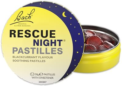 Rescue Pastillas nocturnas (grosella negra), para una noche de sueño natural, esencias florales naturales, ayuda a desconectar de pensamientos repetitivos, desconectar de distracciones, apoyo