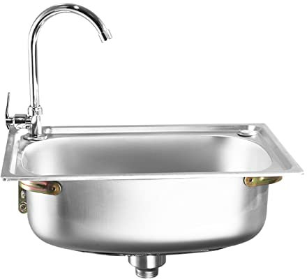 HanDpi Gewerbliche Küchenspüle, wandmontierte Gartenspüle aus Edelstahl 304 mit Schwanenhals-Wasserhahn, gewerbliches Handwaschbecken, Dickes Mini-Hängewaschbecken für Moderne Küchen (Größe: 68 x 4