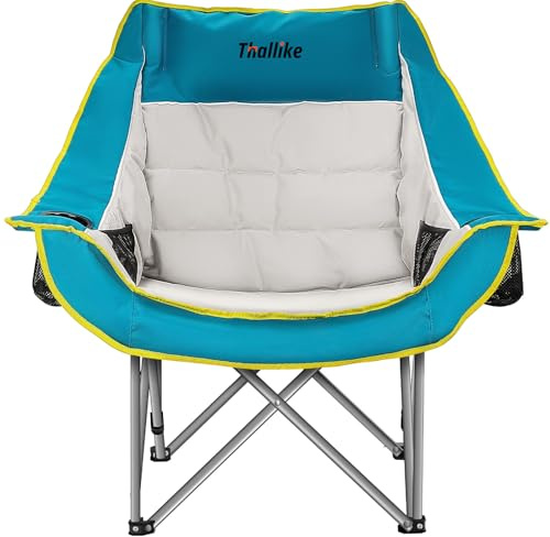 Thallike Übergroßer Campingstuhl, strapazierfähig, zusammenklappbar, für Erwachsene, XL, gepolstert, mit Getränkehaltern, Aufbewahrungstasche und Tragetasche, für Camping, Hinterhof, Angeln, Sport