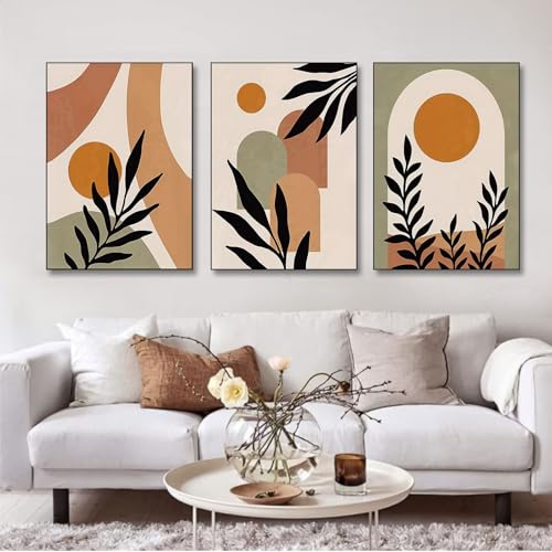BNREDA Lot de 3 posters bohémiens, images de ligne abstraite sur toile, art mural moderne de ligne géométrique, décoration murale pour salon, chambre à coucher - Sans cadre (C, 60x90cm*3, Non encadré)