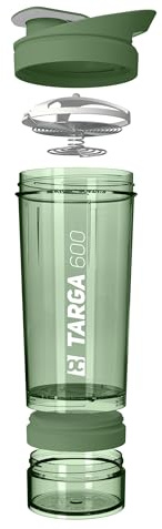 Protein Shaker 500ml + 100ml Pulverfach | Eiweißshaker mit Pulverfach | Gymshaker mit Edelstahl Mischfeder | Mixer für Proteinshakes | Shaker Gym | Klumpenfrei & Dicht | Trinkflasche 600ml BPA-frei