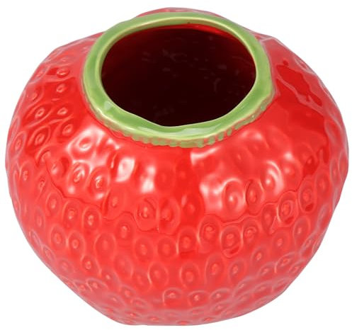 Deuson Vase à fraises en céramique - Vase décoratif en céramique - Vase en forme de fraise mignon - Vase unique pour fleurs - Vase à fraise réaliste pour la maison, la cuisine, le bureau - Rouge N (S,