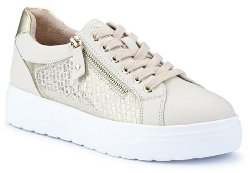 Wide Fit Chunky Lace-Up Trainers - Beige Size 6
