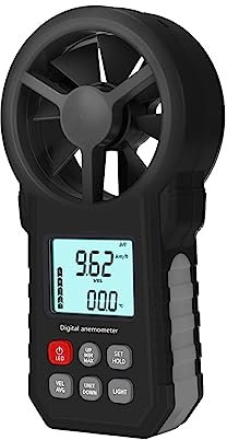 XAoSCd Anemometro Digitale Professionale, Tachimetro, Sensore di velocità del Vento, Misuratore di velocità del Vento Portatile con Retroilluminazione LCD,Black