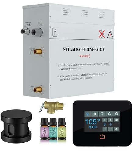 SaunaSpa Builders Series 6kW Steam Bath Generator with Quickstart Continuous Steam, Black Digital Touch Pad, Built-in Auto-Drain, and Aroma Steamhead in Matte Black