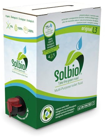 Solbio original sanitetsvätska för campingtoalett 3 l 100 % ekologisk och vegansk – biologiskt nedbrytbart sanitetstillsats med doft av eukalyptus, tall och mynta