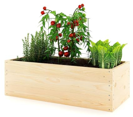 Lermowoood Hochbeet aus Holz 100x40x30 cm Natur – Pflanzkasten für Gemüse & Kräuter – mit Agrovließ – steckbar & stapelbar- Aussenbereich ideal für Garten, Balkon & Terrasse