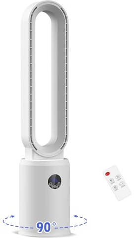 Rotorloser Turmventilator mit Luftreiniger, 24 Stufen Tower-Ventilator, 12H Timer, Oszillierend mit LED-Anzeige und Fernbedienung für Zuhause
