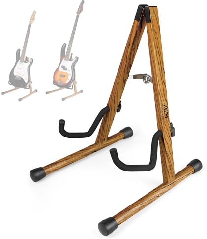 DIDA gitarrstativ, A-ramstativ i trä för akustisk gitarr, fiol, ukulele, elgitarr, bas och cello med halkfri stoppning för hem och resor (zebraträ, e-gitarr och bas)