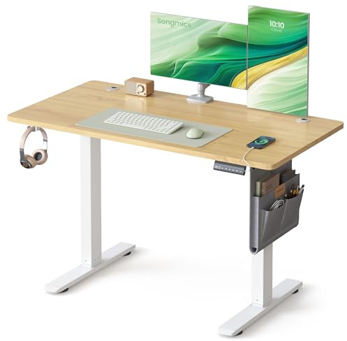 SONGMICS Escritorio Eléctrico, Regulable en Altura, 120 x 60 cm, Regulación Continua, 4 Alturas de Memoria, Puerto USB-C, Roble Dorado LSD132YA01