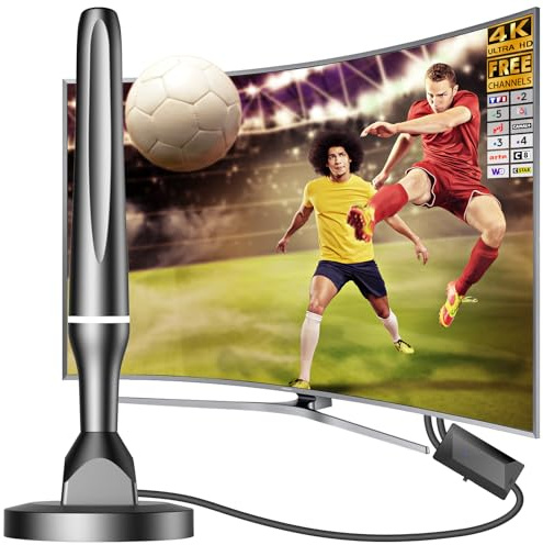 DGUPSP Antenne TV Intérieur Puissante TNT HD, 2025 Puissante Antenne TV Intérieur de Base magnétique puissante - 80km Réception Longue Portée à 360°, Compatible avec Portable 4K 1080P et Tous Les TVs
