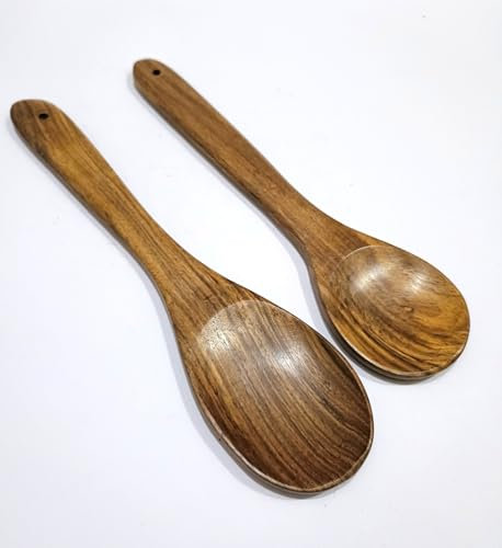 Cucharas de servir de madera hechas a mano, diseño de cuenco grande profundo, juego de 2