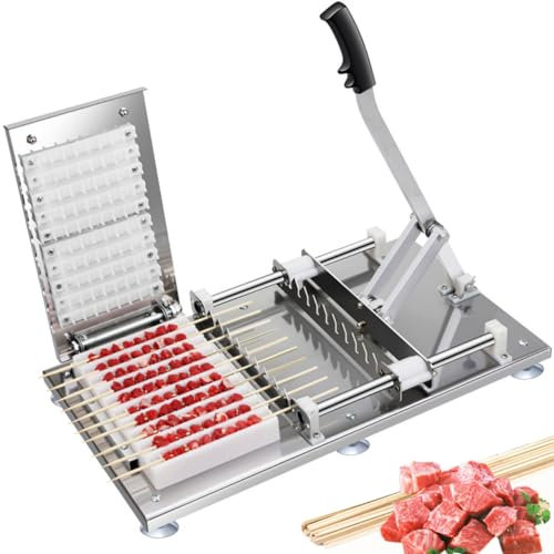 Machine à brochettes à viande en acier inoxydable, barbecue avec 100 bâtonnets et poignée étendue, idéale pour les restaurants commerciaux et les pique-niques en plein air