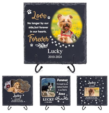 Pierre commémorative Personnalisée pour Animaux de Compagnie avec Photo Nom, Cadeaux de Condoléances Personnalisés pour la perte d'un chien ou d'un chat Pierres Tombales pour décoration de Cimetière