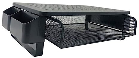 SHINEOFI Support Élevé pour Écran avec Tiroir et Panneaux Latéraux Riser Multifonctionnel pour Ordinateur Portable et Moniteur avec Capacité de Charge Espace de Rangement Pratique