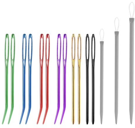 15pcs Large Eye Sewing Needles Set, Metal Big Eye Crochet Yarn Hand Sewing & Bent Tapestry Darning Needle with Loop Wool Weaving Tools for Knitting Embroidery Quilting Upholstery Projects