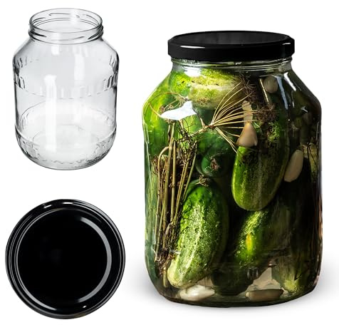 KADAX Einmachgläser 2,5L mit TO100 Schraubdeckel, Einmachglas zum Einlegen, Konservengläser, Sturzglas, Vorratsglas, große Gurkenglas, Konservenglas (Schwarz Deckel)