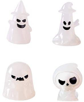 Xanthelle Geister Deko, 4 Ornamentos Luminosos, Fantasma con Sombrero, Esqueleto y árbol, decoración Halloween para Ambiente fantasmal