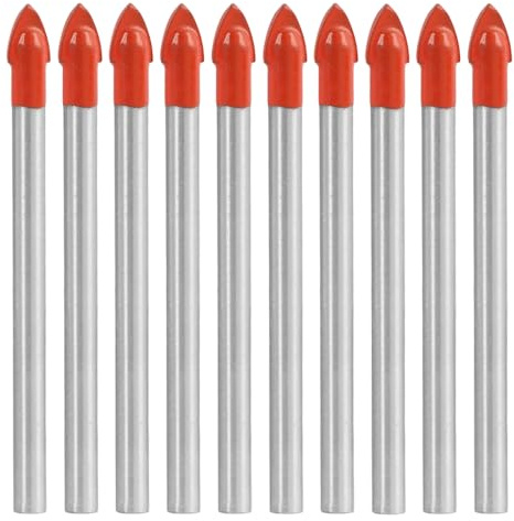 Jecdfs 10 Pezzi 6mm Punta per Vetro Punte Trapan,Punta per trapano per piastrelle in vetro,Punte Gres Porcellanato,Punte Trapano per Bucare Vetro Ceramica Piastrell,Punta a Carburo di Tungsteno per Ma