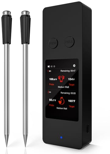 AWLKIM 8-Sensor Smart Wireless Meat Thermometer with Touchscreen Base & Built-In App — Dual Probes, Bluetooth 5.3 800ft Open-Air, IP68, Type-C — Digital Instant-Read for BBQ, Grill, Smoker, Rotisserie