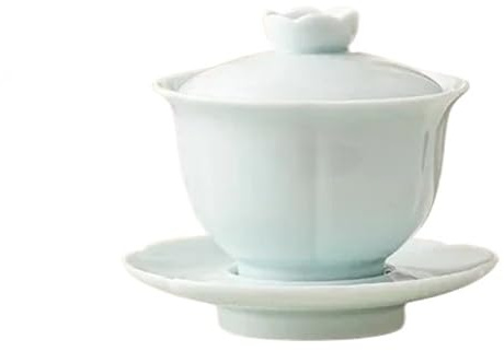 Gaiwan Kung Fu Soupière à thé en céramique avec couvercle et couvercle Motif pétales Bleu 140 ml