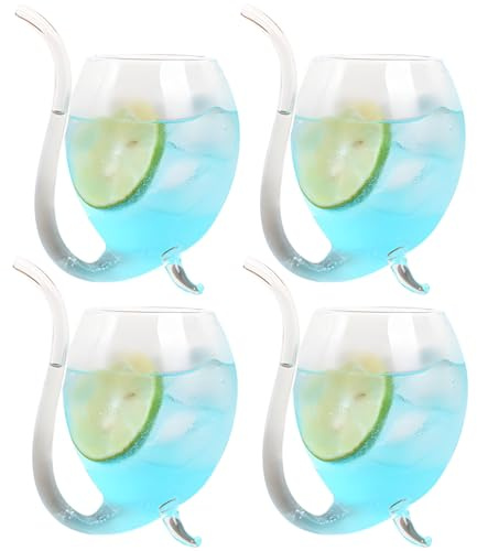 Set di 4 bicchieri da vino con design di Halloween, con cannuccia, idea regalo per feste