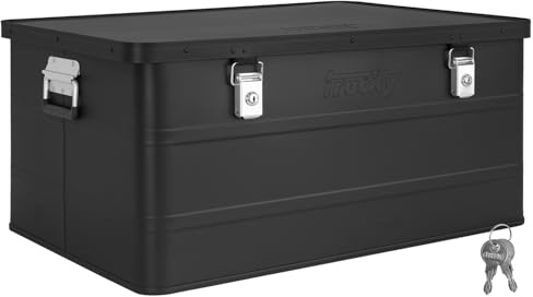 Caisse en aluminium avec couvercle au choix - Noir - Caisse de transport en métal - Boîte de rangement verrouillable - Trucky - Boîte 5 : 79 x 55 x 37 cm / 135 l