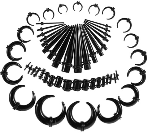 Yolev 54 Stück Ear Stretching Kit, Tunnel Dehnset, Ohrdehnungs-Set, 14g-00G Messgeräte Dehnstäbe Set, 1.6-10 mm Ohr Dehnset, Acrylkegel, Spiral Tunnel, Piercing Schmuckset