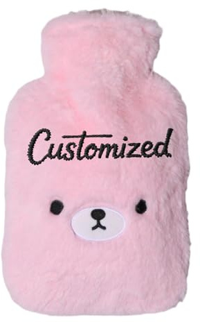 Wärmflasche Personalisiert mit Gesticktem Text 2 Liter Wärmflasche mit Bären Plüsch Bezug Wärmflaschen zur Schmerzlinderung Menstruationskrämpfe Hot Water Bottle Geschenke für Mama Frauen (Rosa)