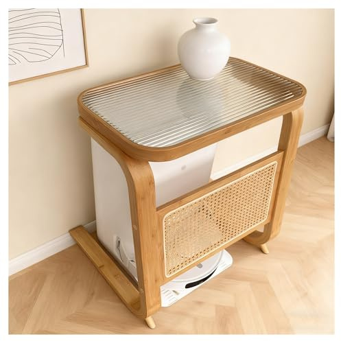 ZHZHXR Mueble de Bambú para Robot Aspirador Armario Oculto Robot Aspirador para Sala de Estar, Dormitorio, Mesa Auxiliar, Cambio Agua Sencillo