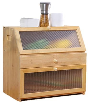 Laneryin Double Bamboo Bread Bin, Large Capacity Bread Storage for Kitchen Counter, Bread Box With Translucent Window, Multi-Purpose Kitchen Storage Organizer (Natural Color)