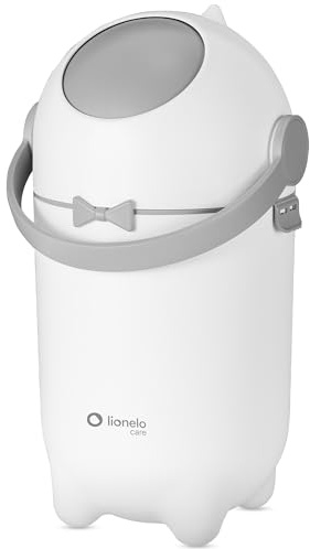 Lionelo Purebin – Windeleimer geruchsdicht, für universelle Beutel (ohne Kassette), Einhand-Bedienung, 10 L – hygienischer Windelbehälter für Babyzimmer