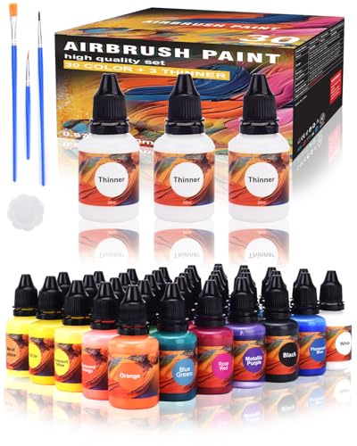 Gocheer Upgrade Airbrush Paint Set - 30 Colors and 3 Metallic Colors with 3 Thinners, 20ml/ Bottle,Water-Based Airbrush Paint Set, Ready to Spray Acrylic Air Brush for Metal, Plastic Models, Canvas